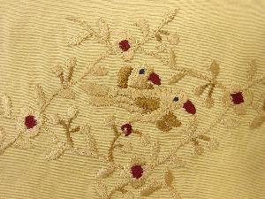 アンティーク　花鳥模様刺繍作り帯